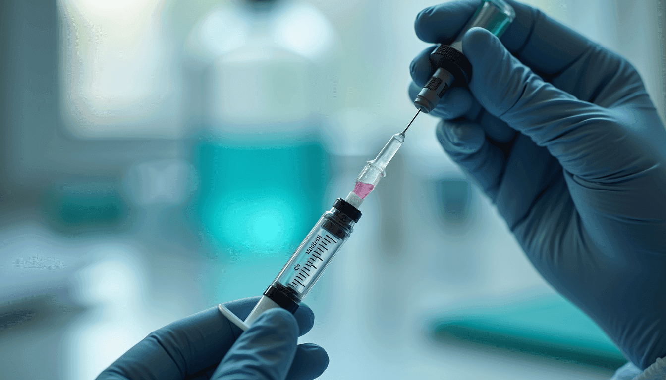 Close-up view of a syringe being prepared with medication