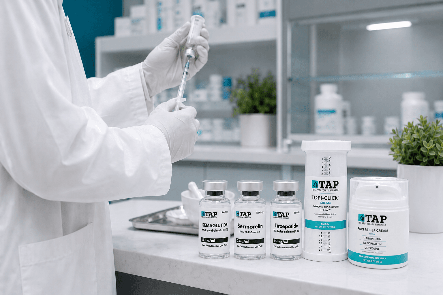 Pharmacist compounding a sterile preparation at The Apothecary Pharmacy